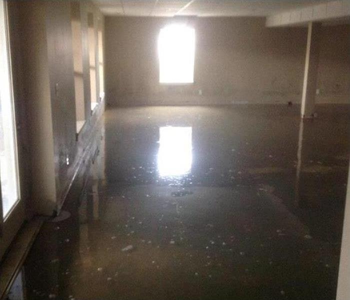 flooded, dirty water inside the service areas 